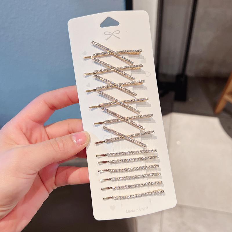 12pcs Fashionable Hairgrips Gold/silver Color Thin Metal Rhinestone Hair Clips New Product Headwear