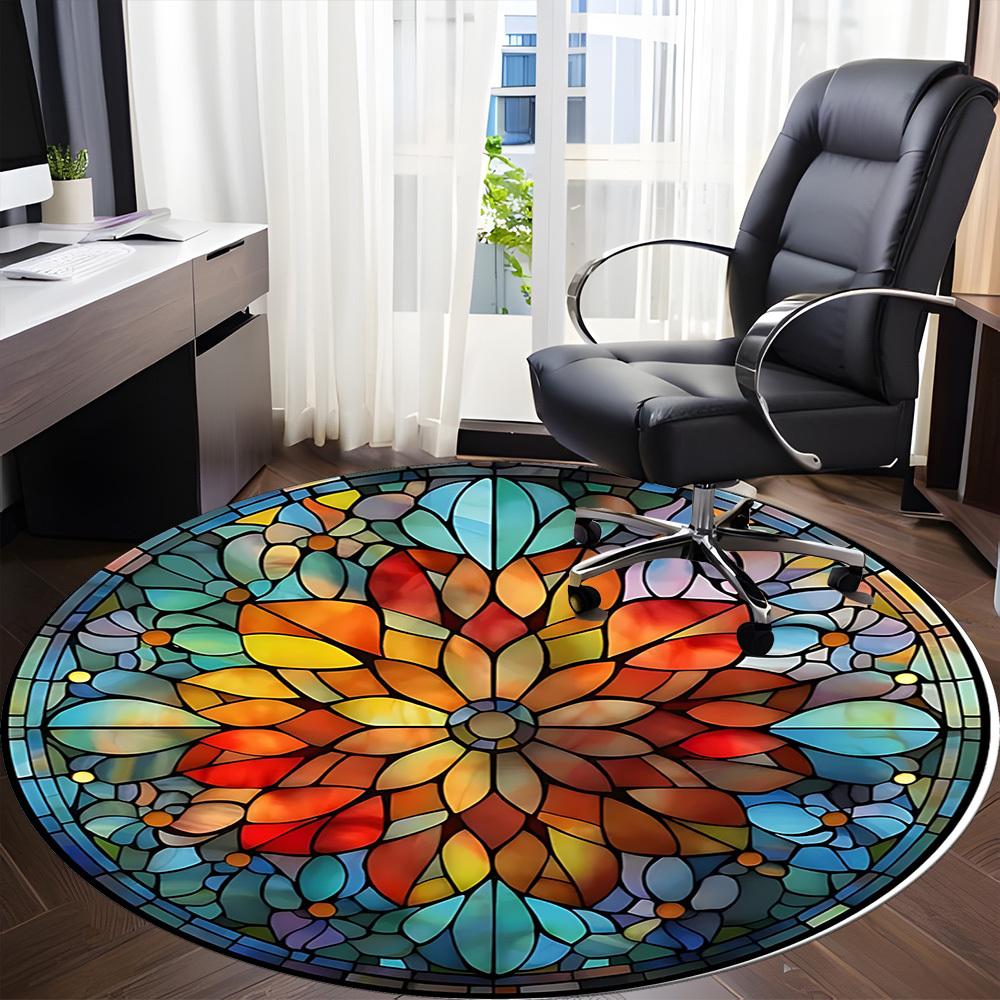 1pc Stained Glass Mandala Office Round Area Rug, Under Office Chairs Bedroom Living Room Home Decor, Room Deco