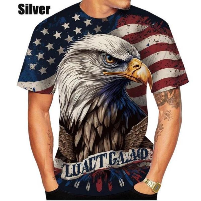 Summer Round Neck American Flag Eagle Pattern 3D Print Top Fashionable Casual Short Sleeved Men's T-shirts