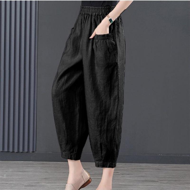 2024 Summer Women's High Waist Ice Silk Cropped Harem Pants