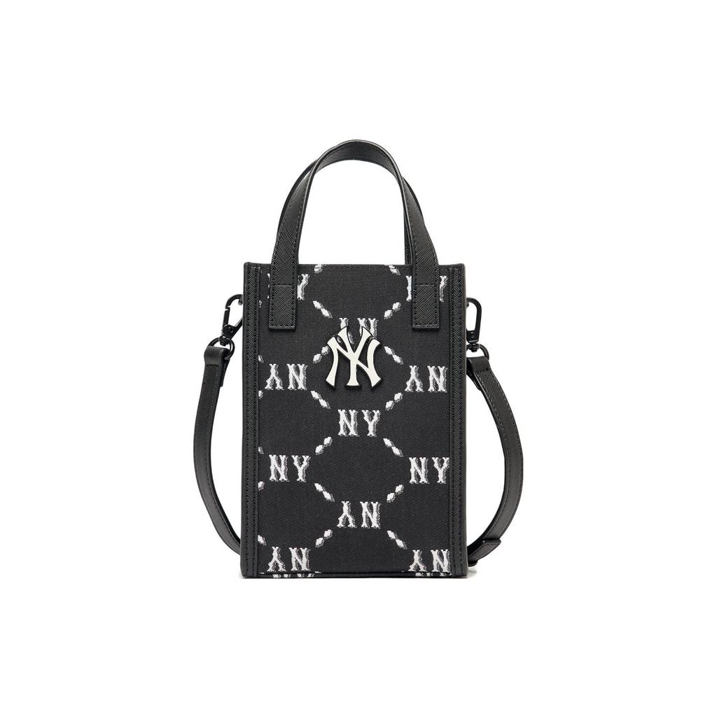 New MLB Monogram Collection Polyester Portable One Shoulder Crossbody Cell Phone Pouch Small Size Women's Black 3ACRH012N-50BKS