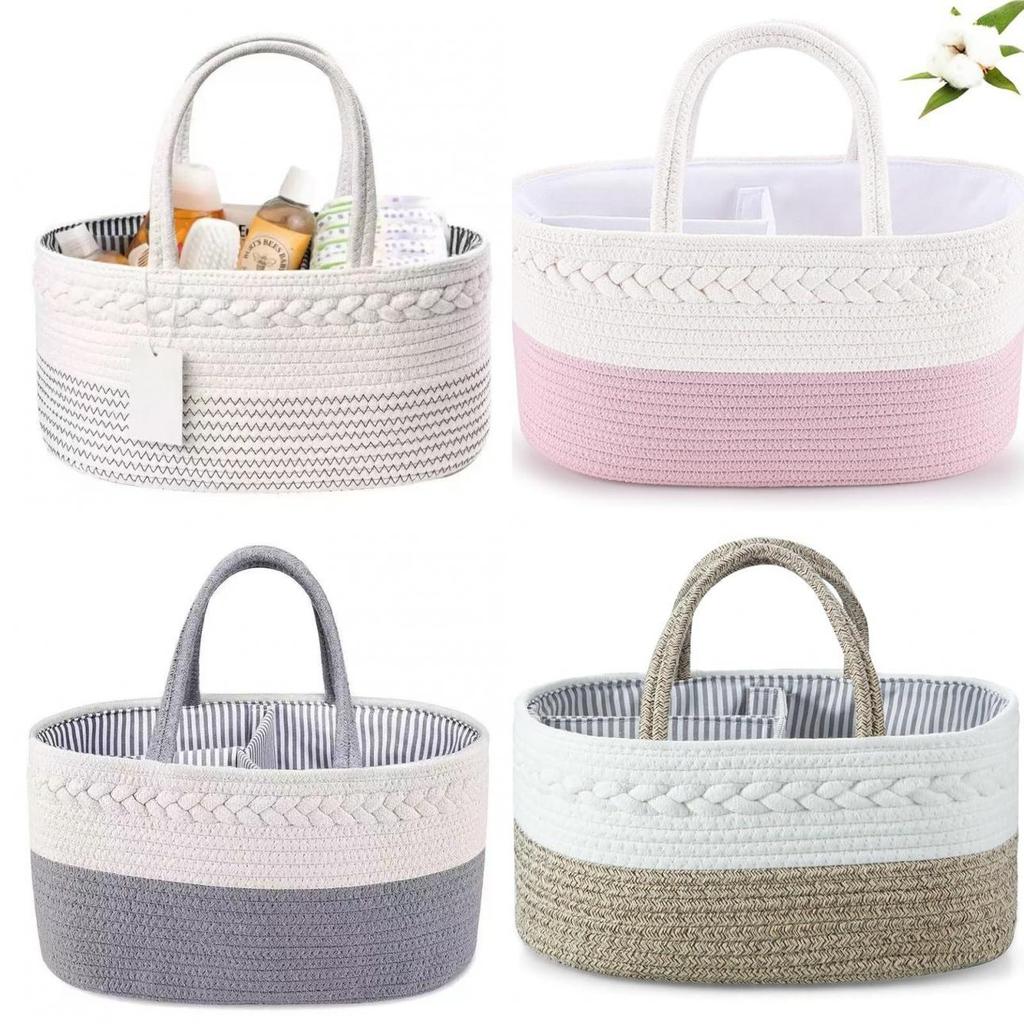 Baby Diaper Storage Basket With Removable Dividers And Cotton Rope For Nursery Organization