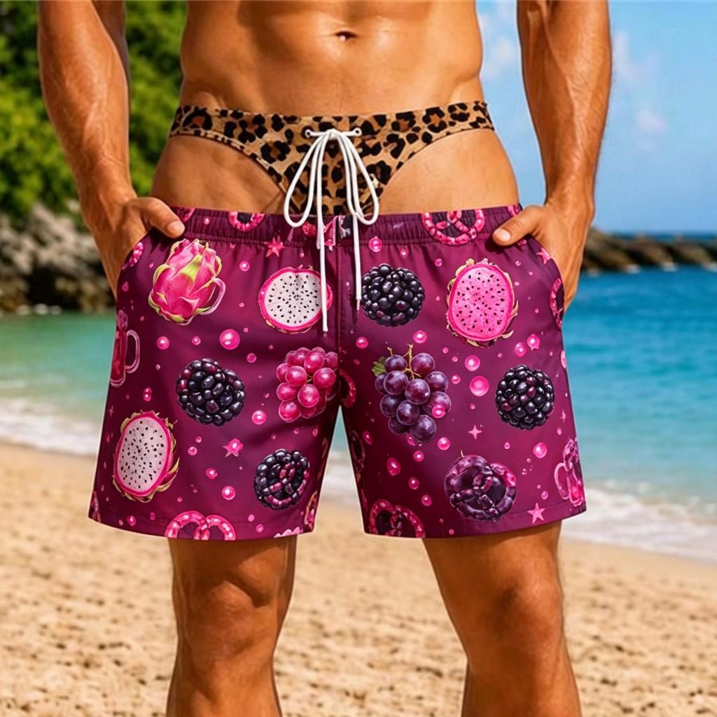 Tropical Plant Flowers Print Fake Buttocks Pattern Funny Men Swim Trunks Perfect Quirky Party Gifts Summer Fashion Beach Shorts