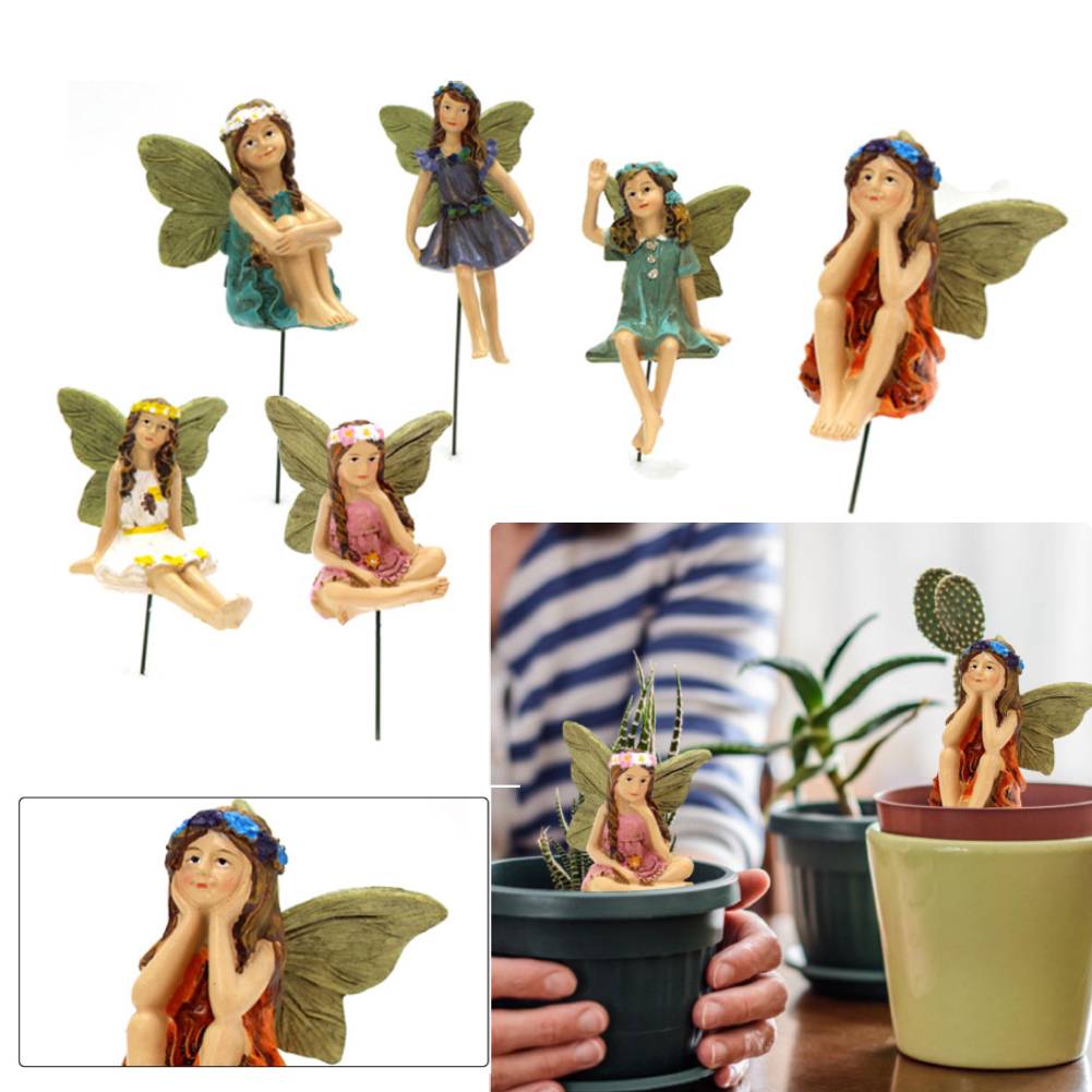 6pcs Mini Fairy Figurines Elf Set Resin Crafts Garden Miniatures Micro Landscape Angel Statue DIY Ornament Decoration Home Decor