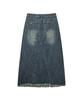 Lense Cutting Denim Long Skirt Blue