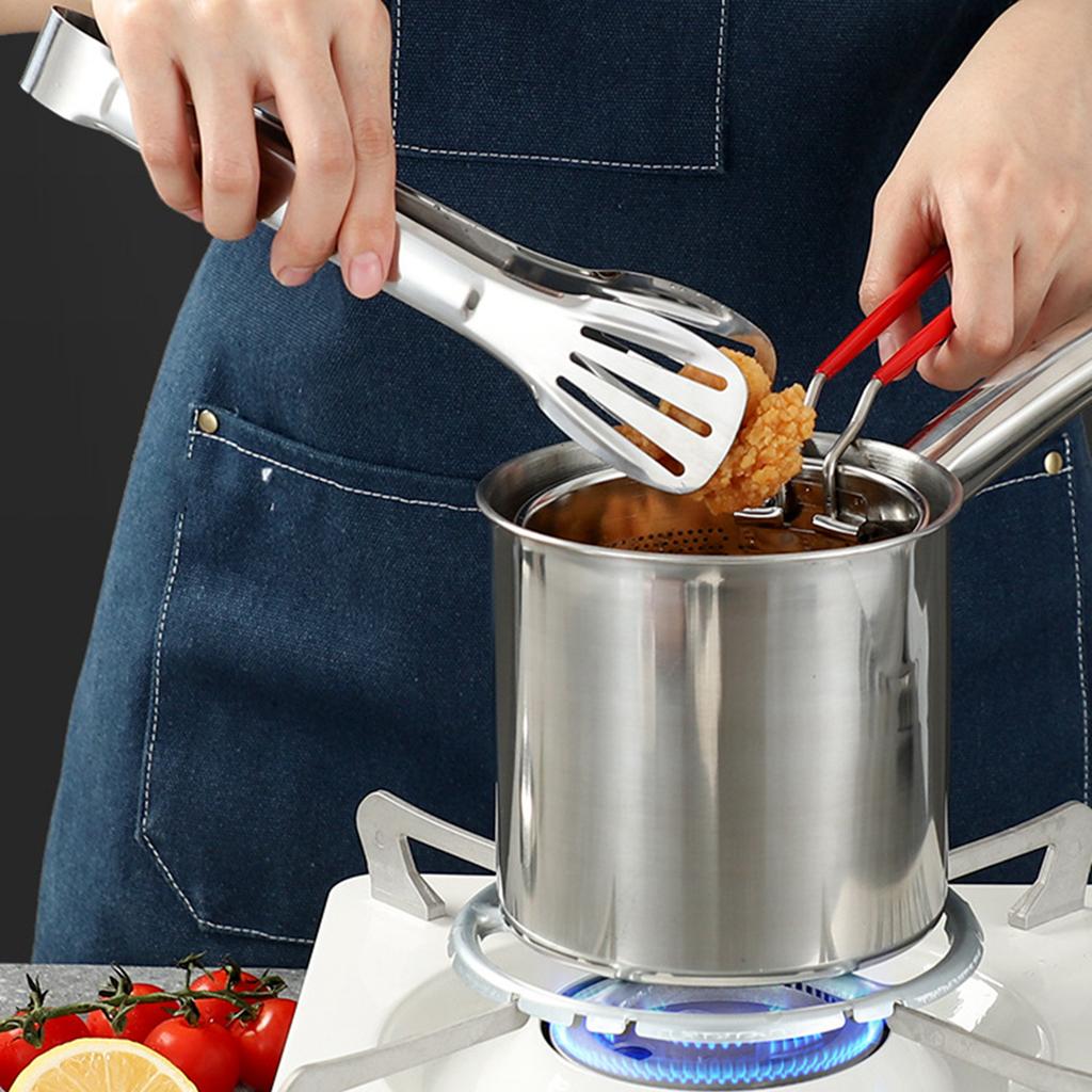 Stainless Steel Kitchen Deep Frying Pot With Strainer Basket Tong Chicken Fried Pan Strainer Cooking Tools