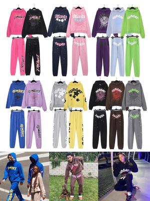 Unisex Sp5der 555 Ster Schuimprint Katoenen Hoodie en Joggingbroek Set