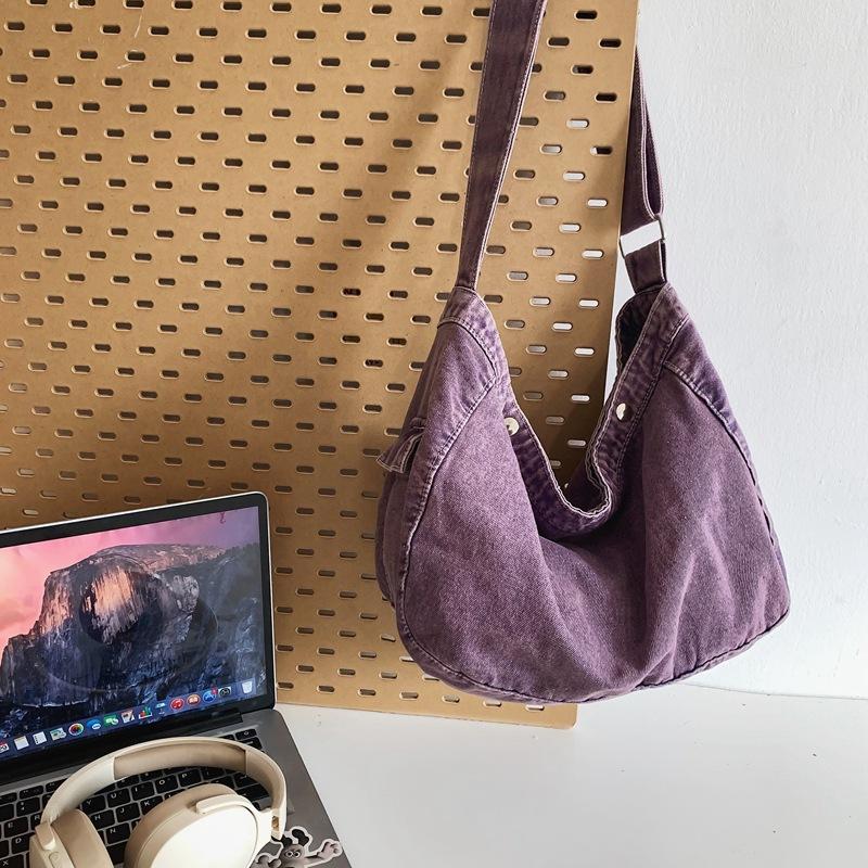 Cowboy Canvas Bag Simple Vintage Washed Half Round Crossbody Bag