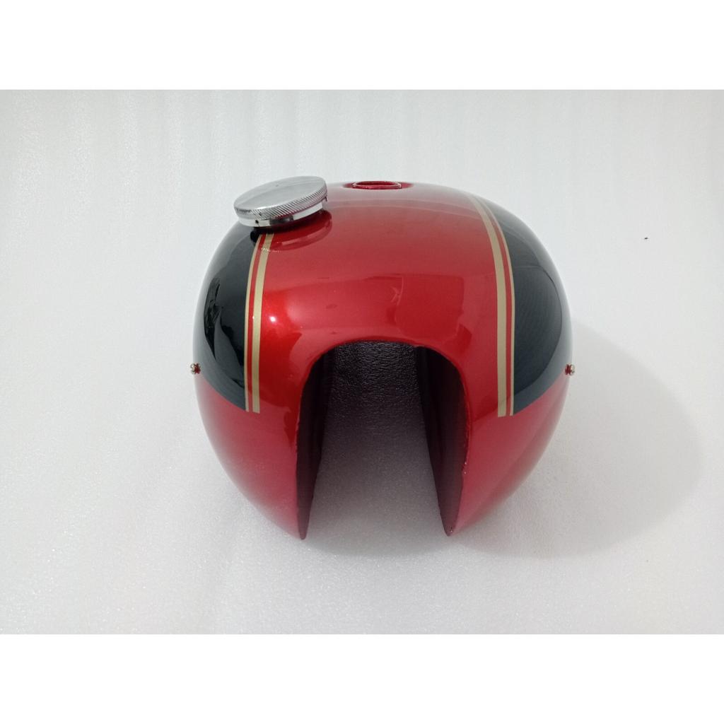 Fit For Triumph T140 Red & Black Painted Steel Petrol Fuel Gas Tank +Cap