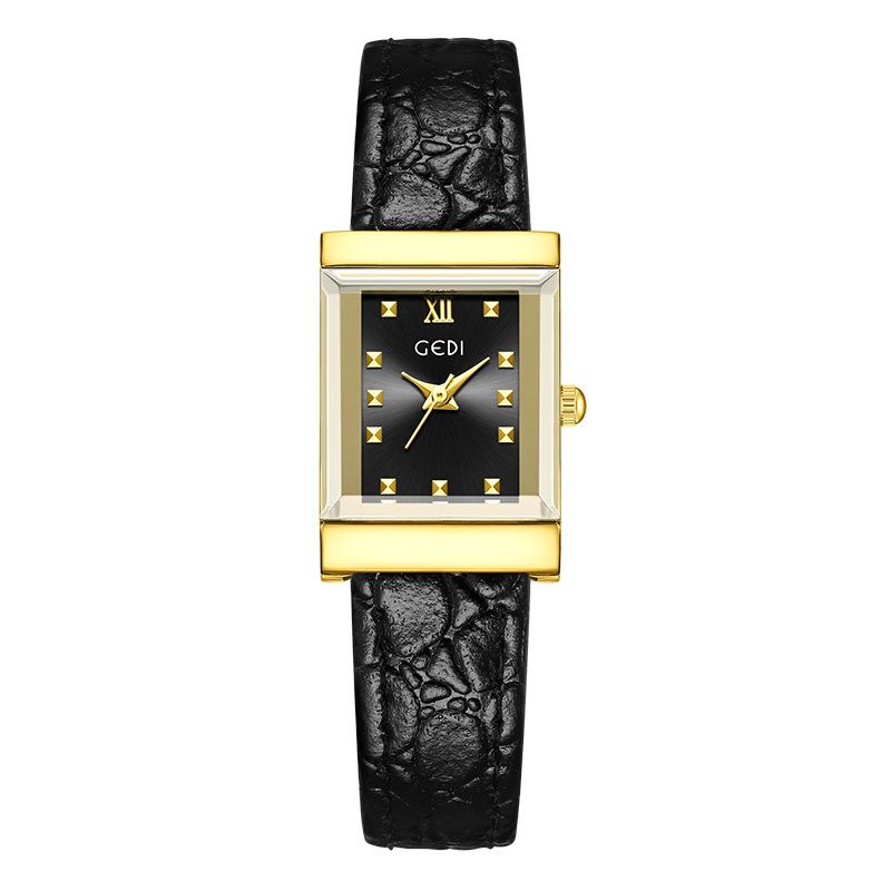 Retro Square Plate Women'S Watch Niche Pebble Pattern Strap Women'S Premium Waterproof Quartz Watch