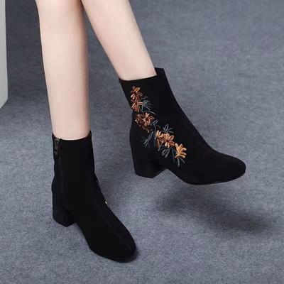 Women's Ankle Boots Heeled Footwear Black Short Shoes for Woman Very High Heels Booties Suede Comfortable and Elegant Sale Hot