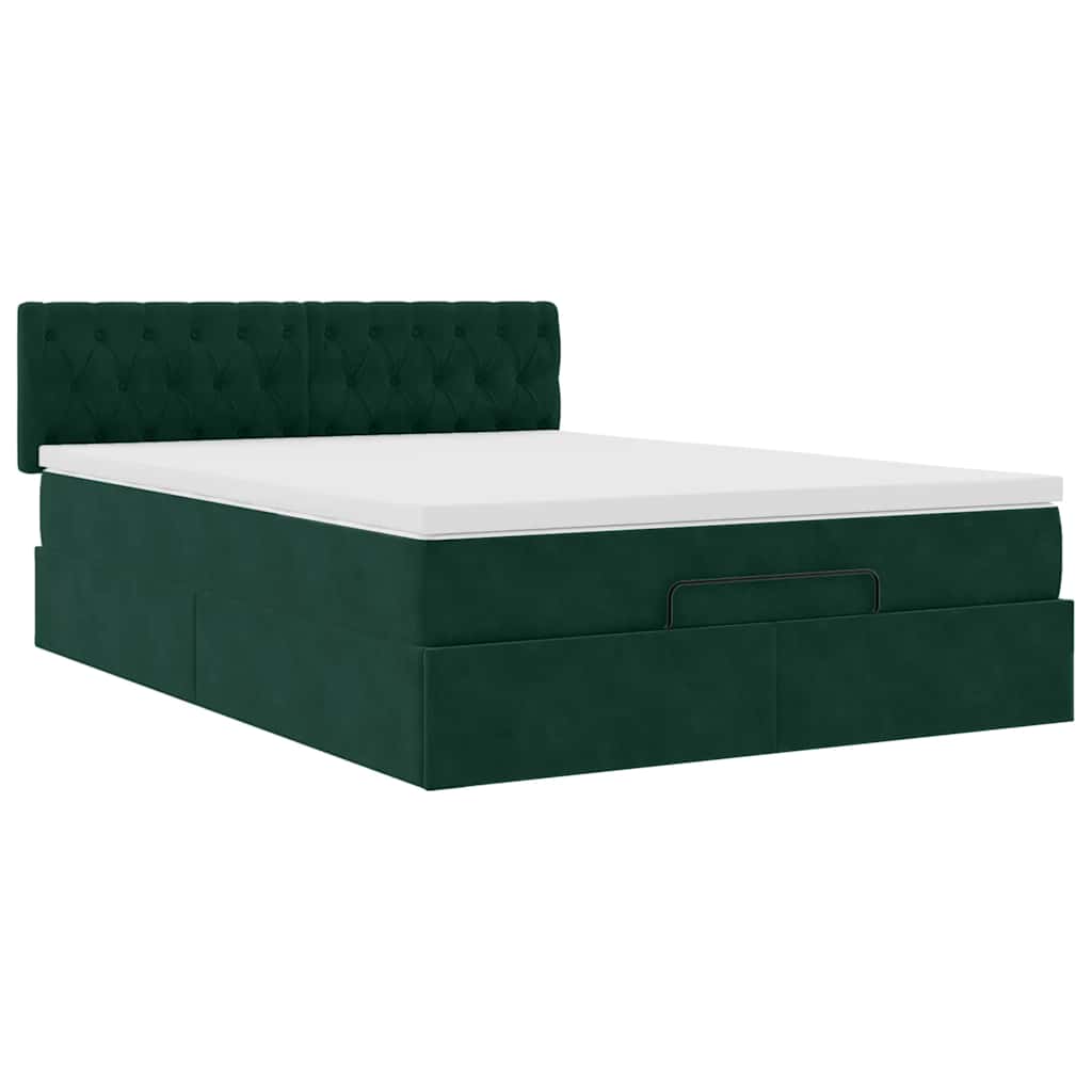 Ottoman Bed with Mattress Dark Green 140x190 Cm Velvet
