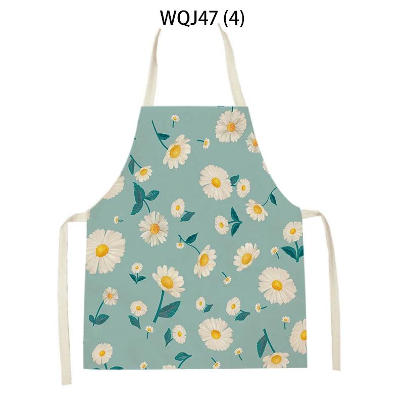 Retro Flowers Linen Kitchen Aprons Floral Printed Cooking Aprons for Women Men Baking Accessories Cleaning Pinafore Delantal