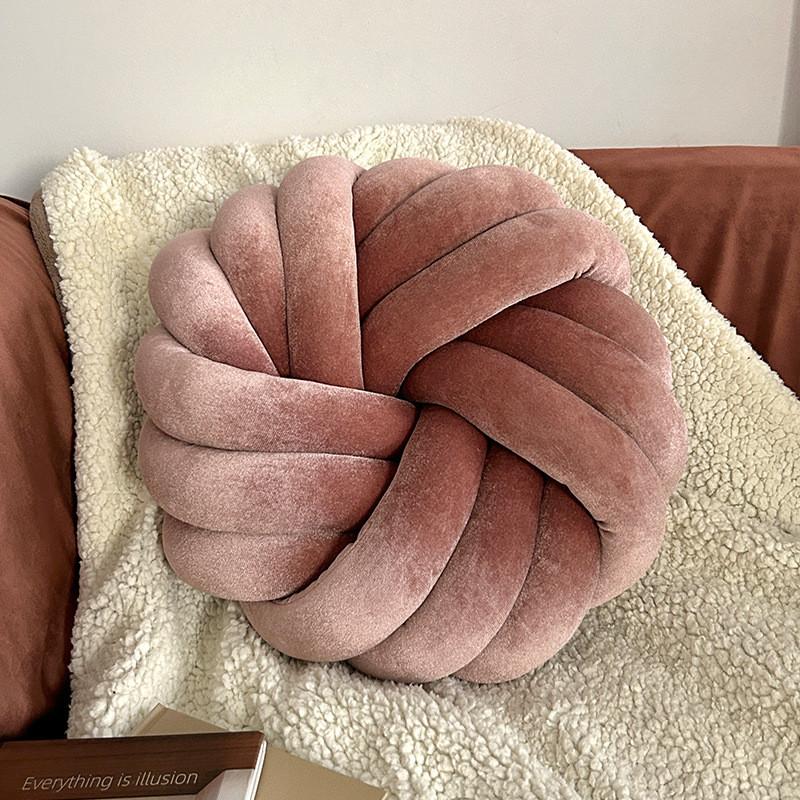 Modern Minimalist Velvet Round Throw Pillow With Knotted Design For Living Room Decor