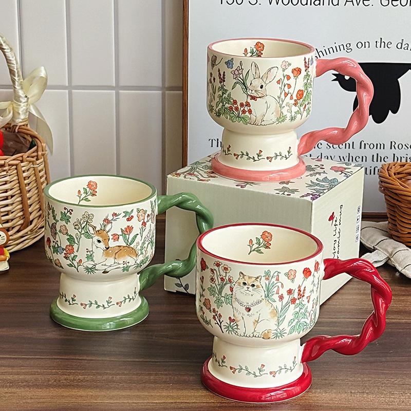 High-value Retro Oil Painting-like Ceramic Mug, High-end Coffee Cup, Girls' Birthday Gift, Practical Souvenir