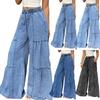 Damen Lässige Weite Bein Jeans mit elastischem Bund - Entspannter Sitz Hoher Bund Denim Hose