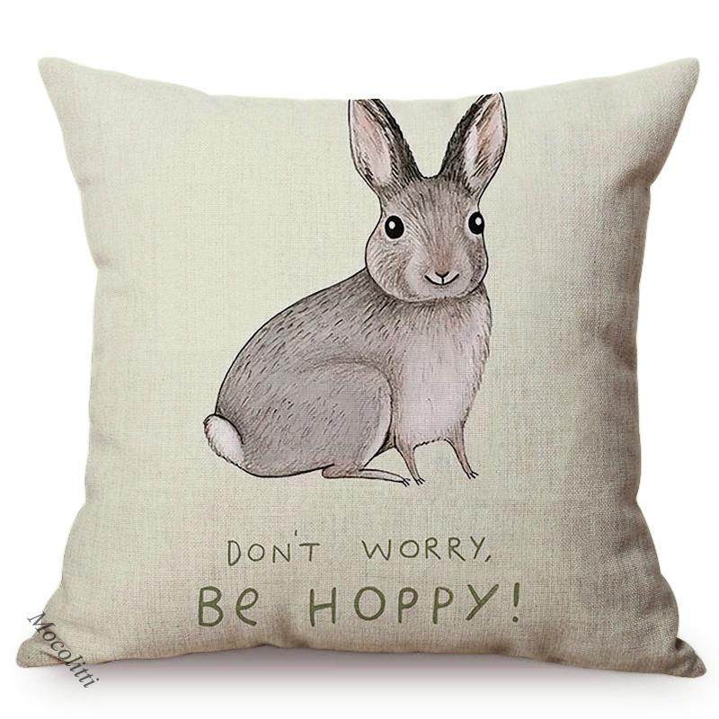 Cute Cartoon Small Animals Style Sofa Throw Pillow Case Cock Dog Rabbit Baby Art Room Bed Decorative Cotton Linen Cushion Cover