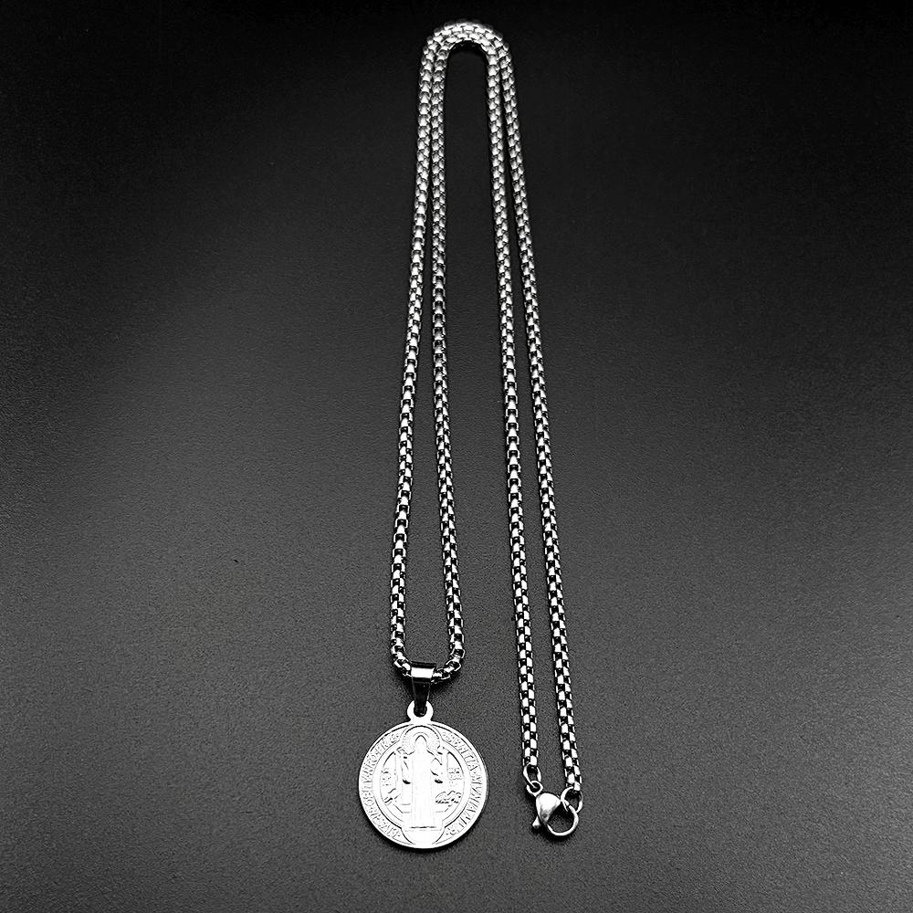 Catholic Saint Benedict Medal Stainless Steel Pendant Necklace for Women Men Gold Color San Benito Chain Necklace Amulet Jewelry