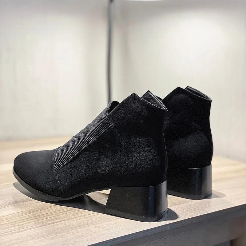 Booties Elegant With Medium Heels Pointed Toe Elastic Female Short Shoes Designer Luxury On Promotion Boot Women's Ankle Boots