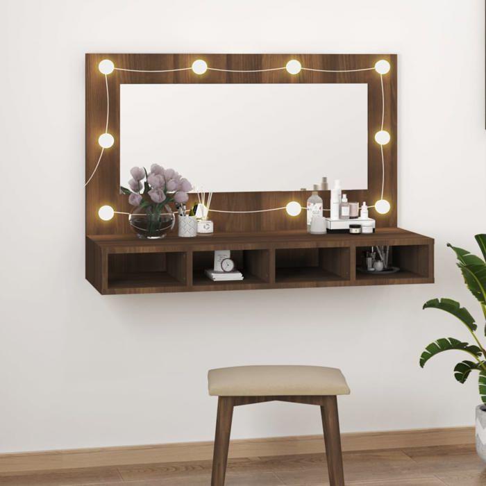 VidaXL Armoire à Miroir avec LED Armoire de Rangement Miroir de Maquillage Meuble de Salle de Bain Maison Intérieur Chêne 820459