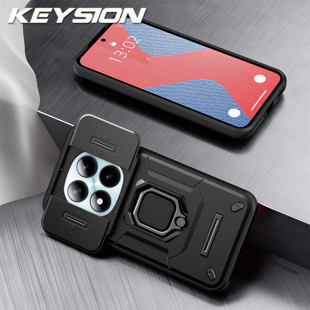 KEYSION Shockproof Case for Xiaomi Redmi Note 15 Pro+ 5G Slide Camera Protection Metal Ring Stand Phone Cover for Redmi Note 15 4G 5G