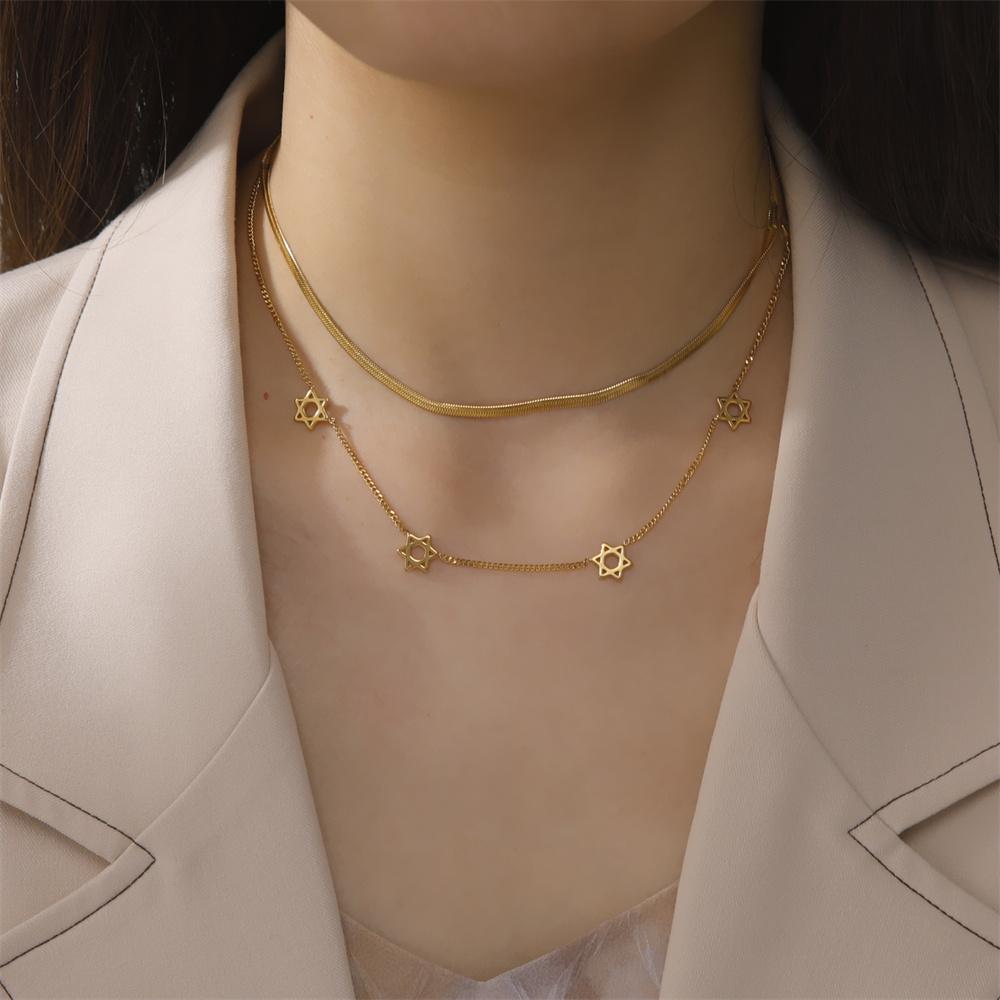 Israel Star of David Necklace Stainless Steel Hexagram Choker Necklace for Women Double Layer Chain Pendant Je Trend Jewelry