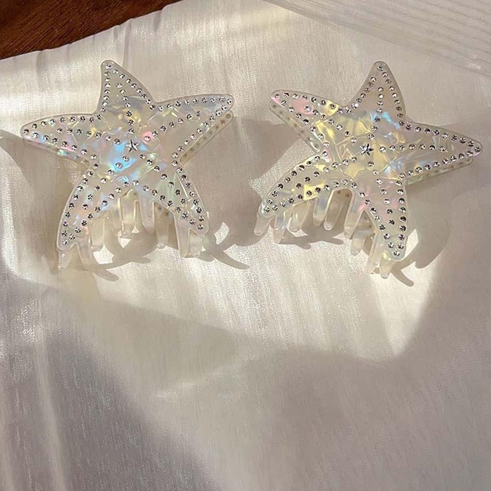 Rhinestone-inlay Starfish Hair Claw Five Pointed Star Acetic Acid Hair Claw  Ponytail Holder