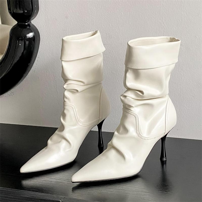 Fashion Eilyken Autumn Winter Pleated Women Ankle Boots Sexy Thin High Heels Pointed Toe Shoes Modern Short Botas Para Mujer