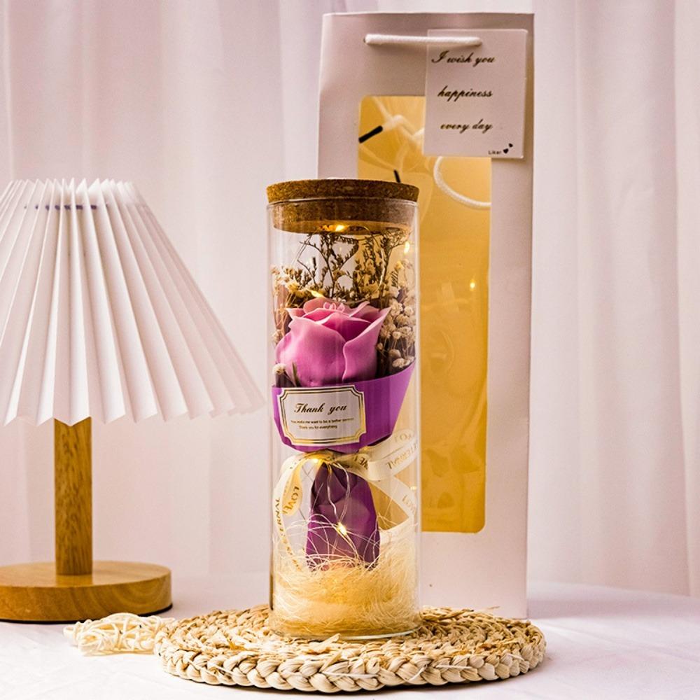Evig rose LED-glasskuppelbukett Romantisk opplyst ornament Perfekt Valentinsdag Juleinnredning romantisk gave