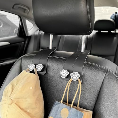 Catland Headrest Hooks for Cars, Cute Cat Paw Storage Goods, Can Be Used In the Back Seat or Passenger Seat, Silver, 2 Pieces
