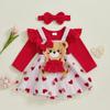 Baby Girl Valentine 's Day Outfits Long Sleeve Romper + Tulle Suspender Skirt + Headband Set