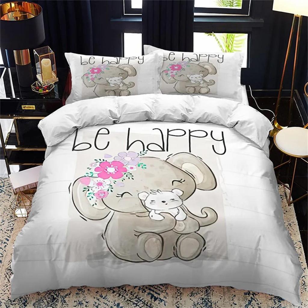 Boys Girls Kawaii Elephant Duvet Cover Cute Animals Quilt Cover Queen Size Soft Microfiber Cartoon Bedroom Decorations Children