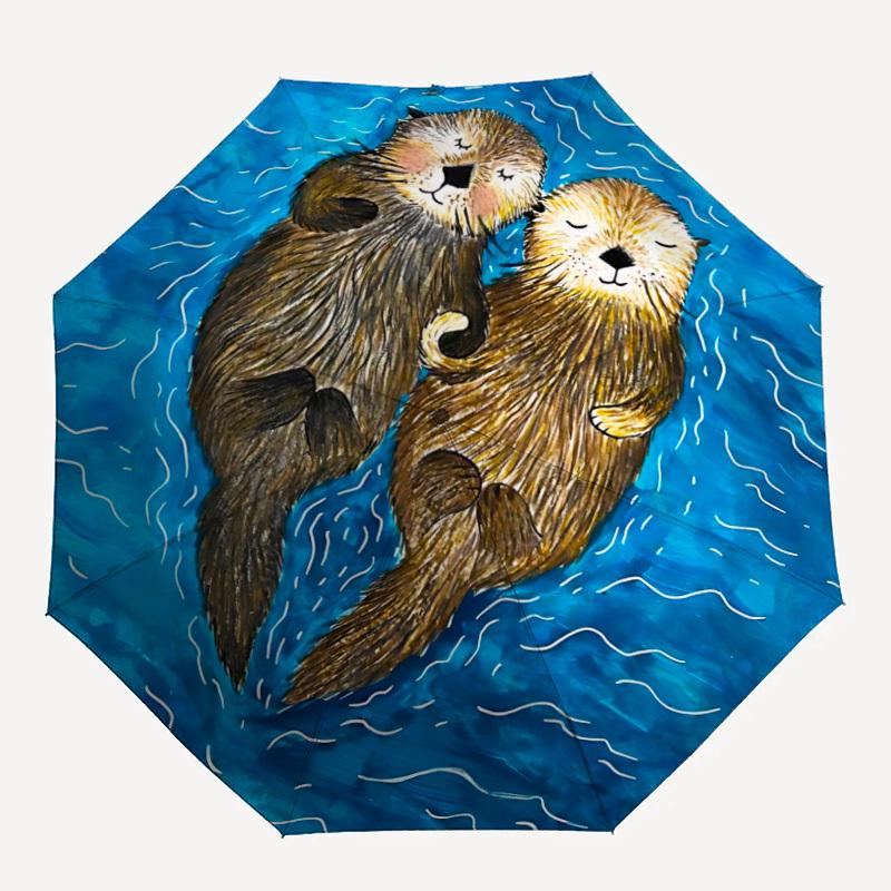 1pc Otters, Yin-Yang Automatic Folding Umbrella, 8-Rib Durable Iron Frame, Compact Travel Umbrella for Women & Men 125