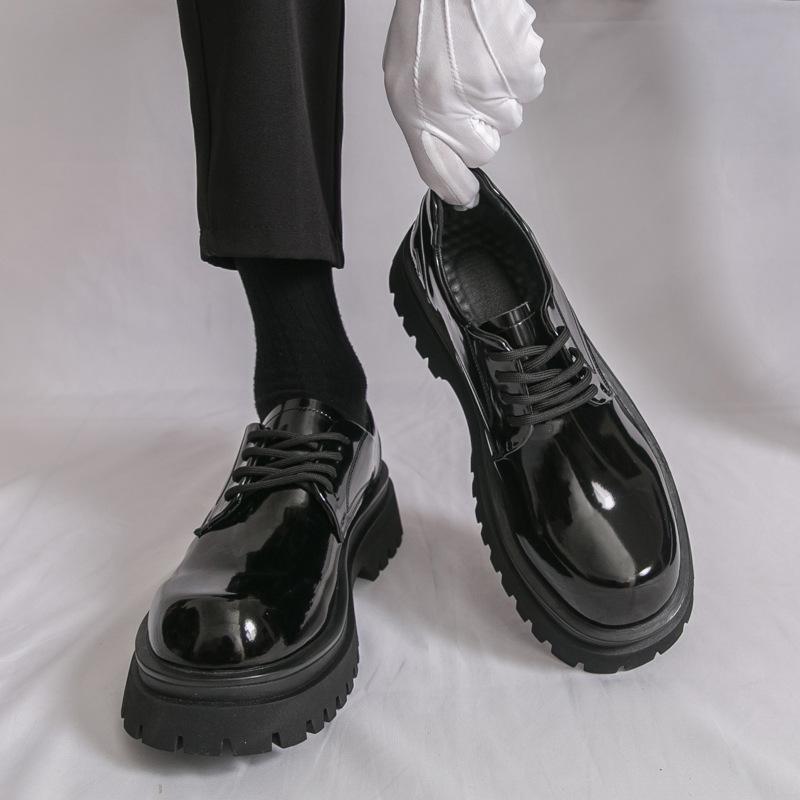 

Big head leather shoes autumn retro thick sole heightening derby shoes dress British style 21H 38
