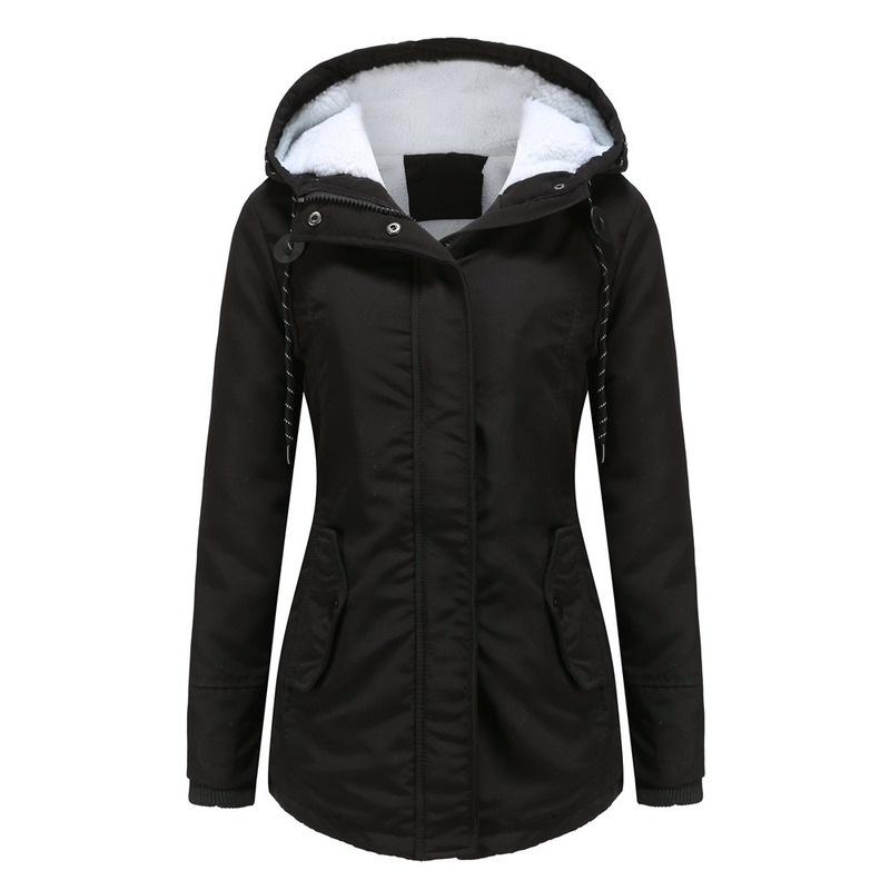 Parka da donna Cappotto autunno e inverno Felpa termica in cotone spesso Giacca casual a vita con cappuccio impermeabile