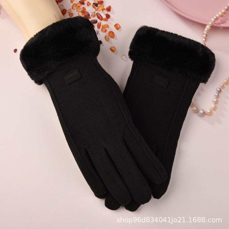 Autumn and Winter Velvet Thermal Gloves Women's German Velvet Korean Version Outdoor Riding Driving Electric Vehicle Sports Gloves