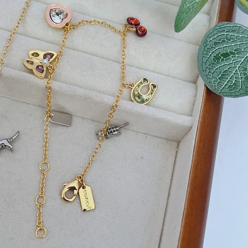 Set Collana Bracciale Smaltato Affascinante Cartone Animato Ciliegia & Dinosauro Amore