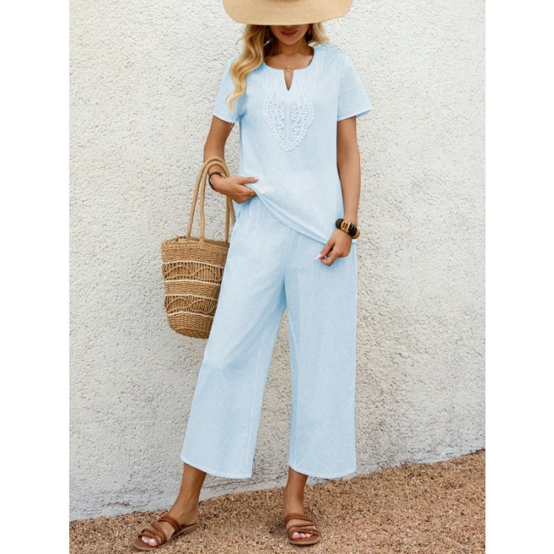 QICED Tute Casual da Donna a Maniche Corte con Scollo a V