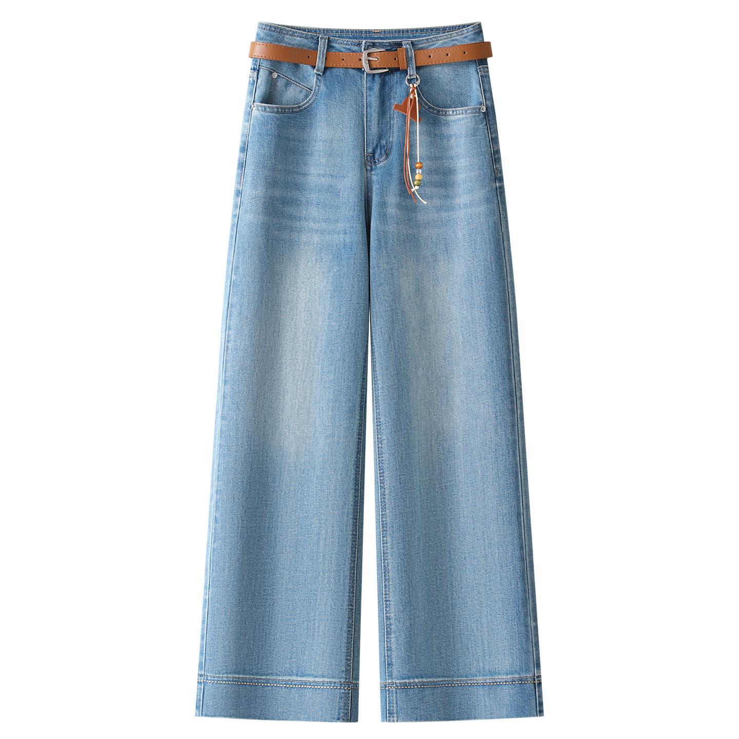 Light Blue Women s High-Waisted Slim Straight-Leg Jeans - 2026 Spring Collection 3XL