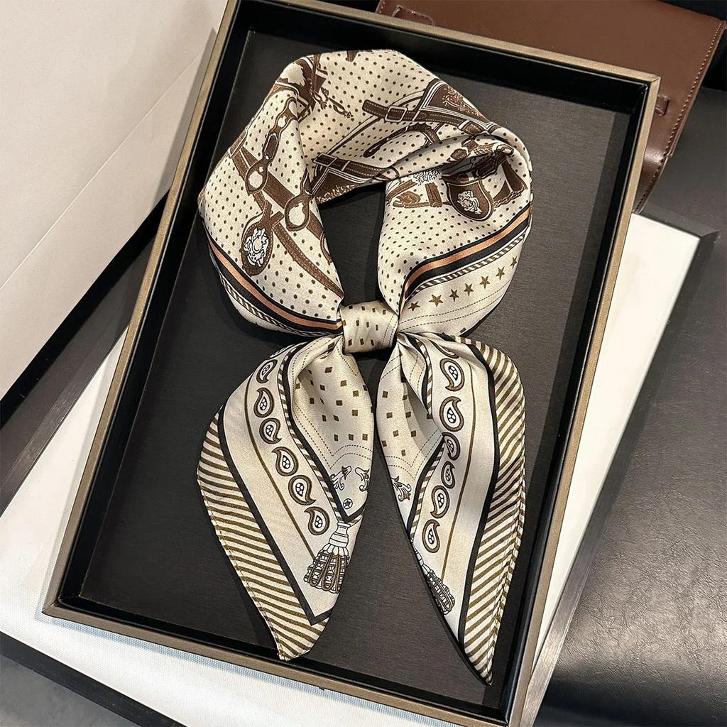 New Paisley Print Silk Scarf For Women Square Hijab Soft Neck Tie Female Fashion Decoration Silk Headscarf 70*70Cm Kerchief
