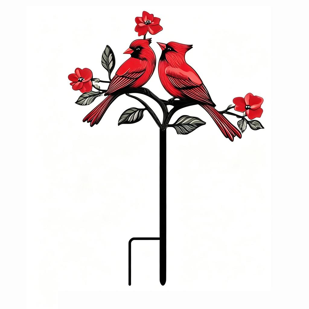 Picchetto Decorativo Piatto in Metallo a Forma di Uccello per Giardino con Dettagliata Figura di Uccello e Accento Floreale per Esposizione all'Aperto su Prato e Giardino