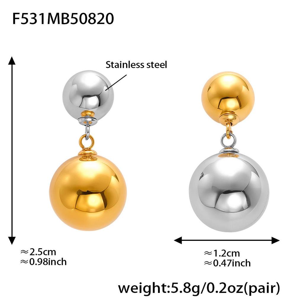 Oumaijia 18k Gold-Plated Stainless Steel Earrings with Hollow Design and Steel Ball Accents
