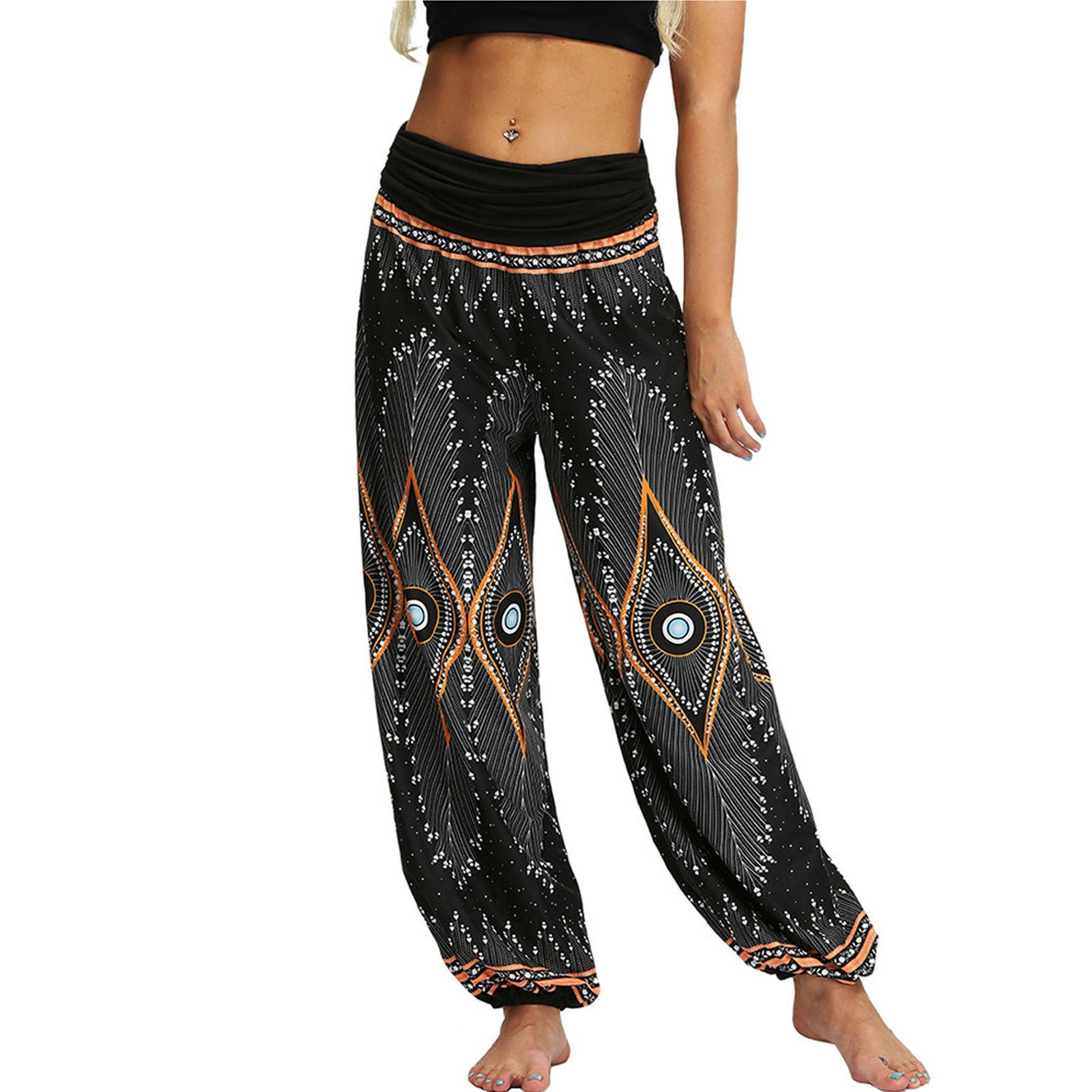 

Мужские и женские свободные брюки с промежностью, комбинезон с принтом в стиле ретро, ​​брюки для йоги M жёлтый