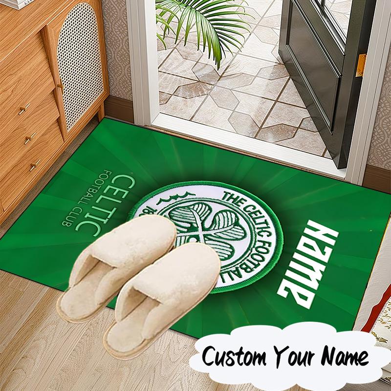 Custom Name Celtic Football Crest Rug for Living Room, Game Rooms, Office, Bedroom, Floor Mat Playful Design, fan gifts Christmas decor