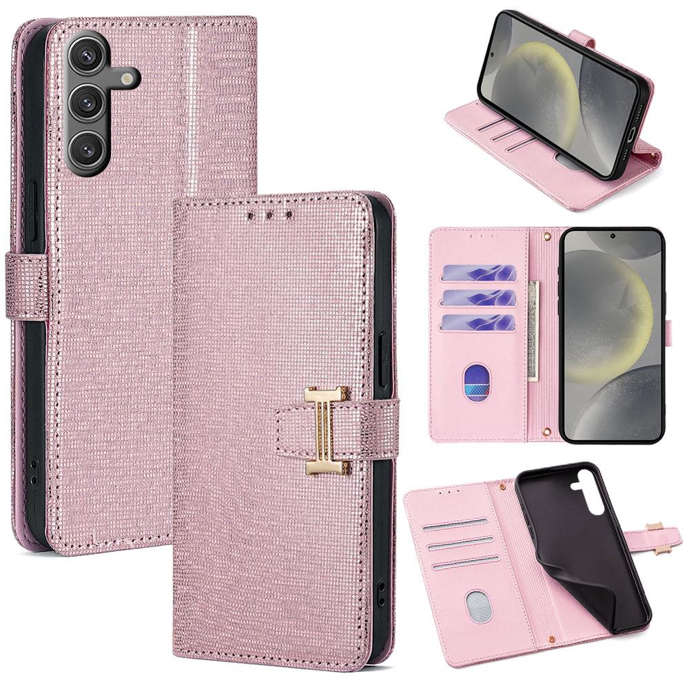 

For Samsung Galaxy S24 Case Wallet Sequins Leather Crossbody Phone Cover Rose Gold