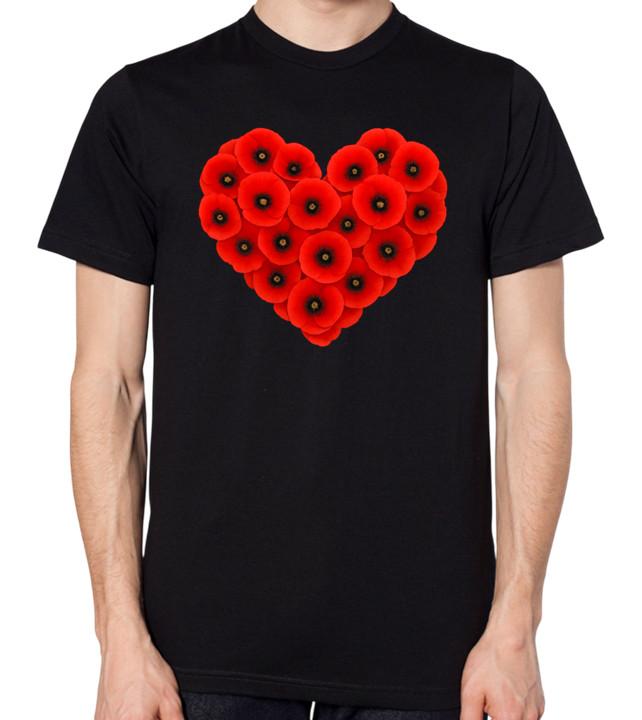 Poppy Flowers Love Heart Unisex T-Shirt Poppies Flower Tee Mens Ladies Top XL