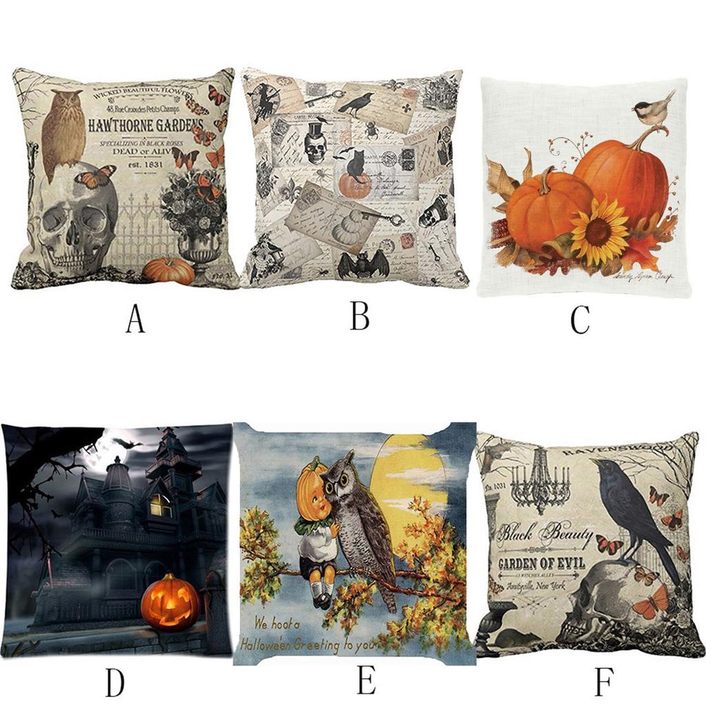 Happy Halloween Pillow Cases  Linen Sofa Cushion Cover Home Decor 