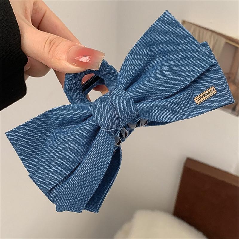 Stylish Blue Jeans Bows Hair Clip For Women Girls Secure Grip Hairpin Hair Accessory Fashion Ponytails Holder