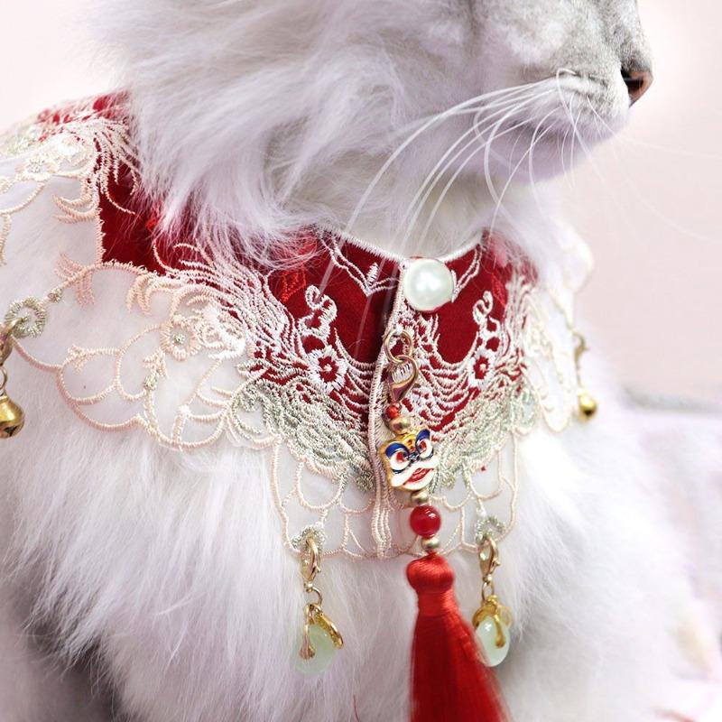 Pet Scarf Cloud Collar Chinese Style Cat and Dog Bib Hanfu Accessories Festive Lion Tail Tassel Pendant Festive Neck Scarf