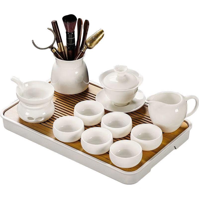 Jiakangming Suet Jade White Porcelain Kung Fu Tea Set